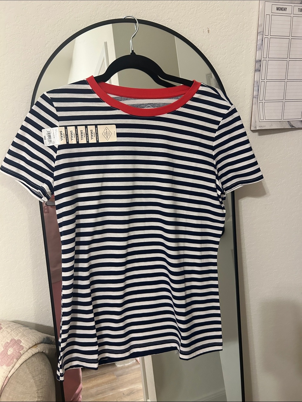 St. John's Bay Navy & White Striped Short Sleeve Tee with Red Neckline